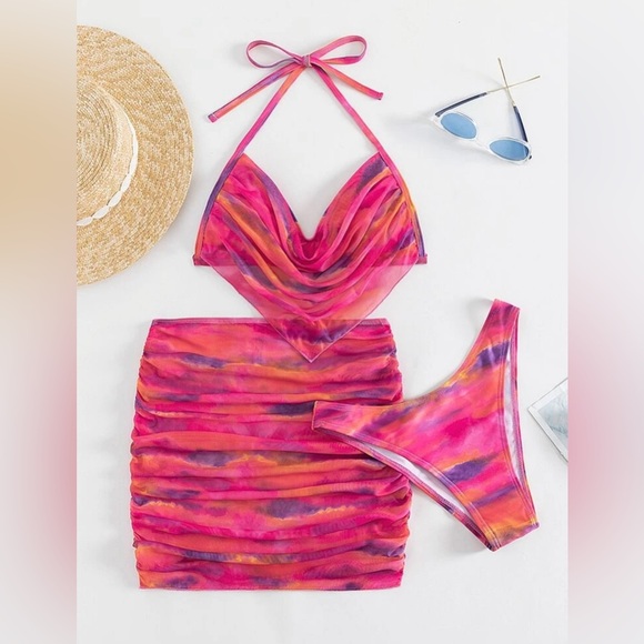 Brazilian Style Bikini with Cover Mesh Skirt - Picture 3 of 4